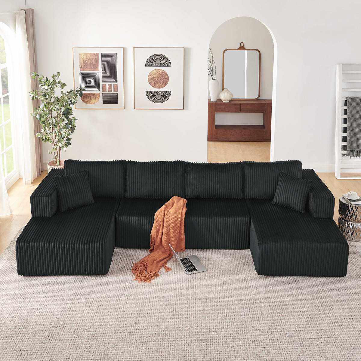 U Shaped Modular Corduroy and Comfortable Sofa