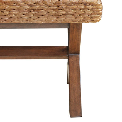 Bench with water hyacinth seat brown wooden frame HouseOfZazla outdoor accent bench on Tampa Home & Garden Store