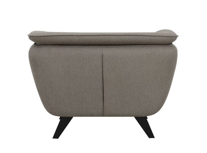 Nayeli Boucle Arm Chair by HouseOfZazla in taupe boucle fabric with black angled legs on Tampa Home & Garden Store