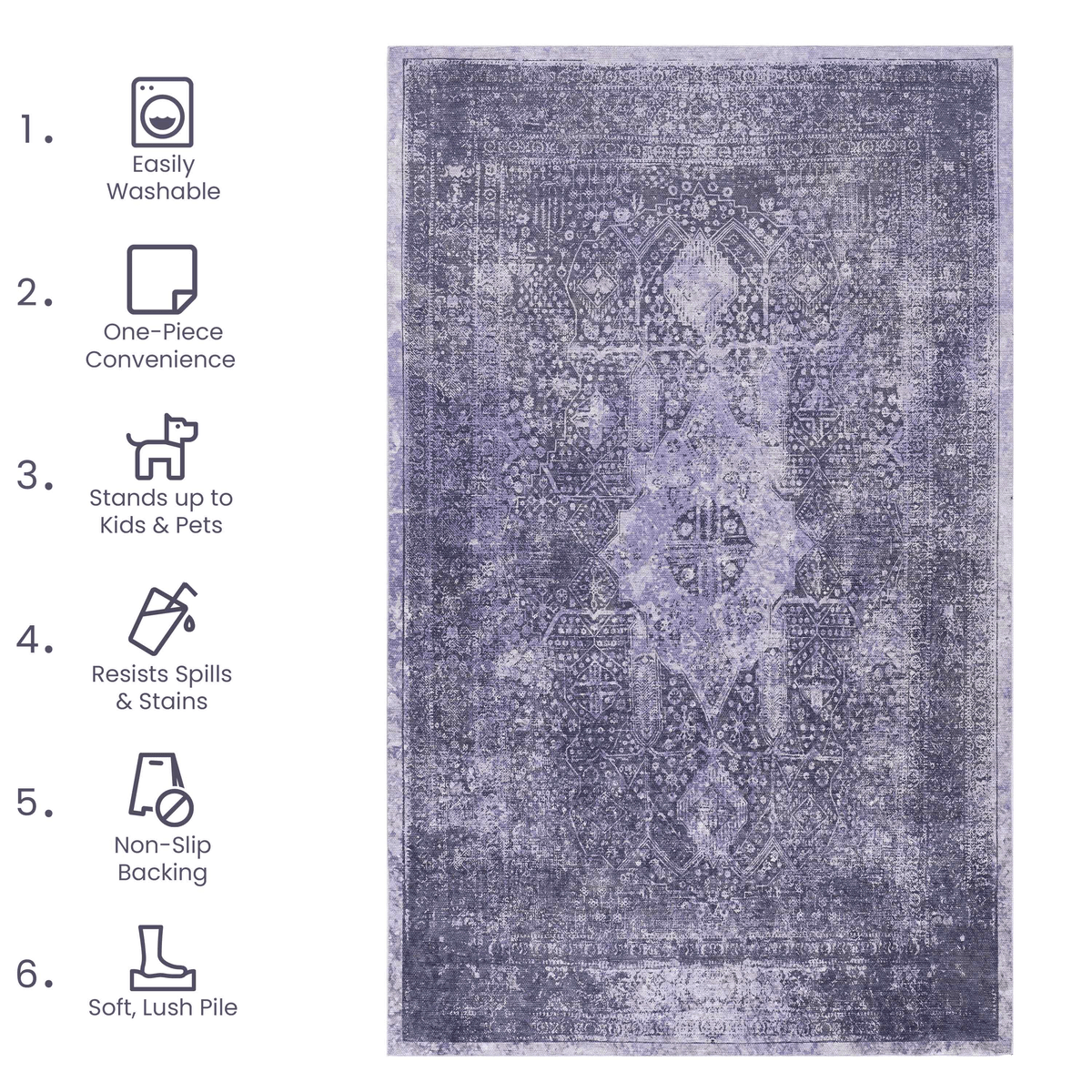 Maval Anthracite Washable Modern Area Rug by HouseOfZazla, anthracite gray decorative rug on Tampa Home & Garden Store