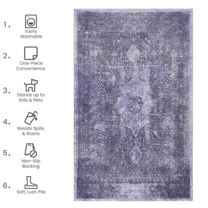 Maval anthracite washable area rug with low-pile design, 6x9 by HouseOfZazla on Tampa Home & Garden Store