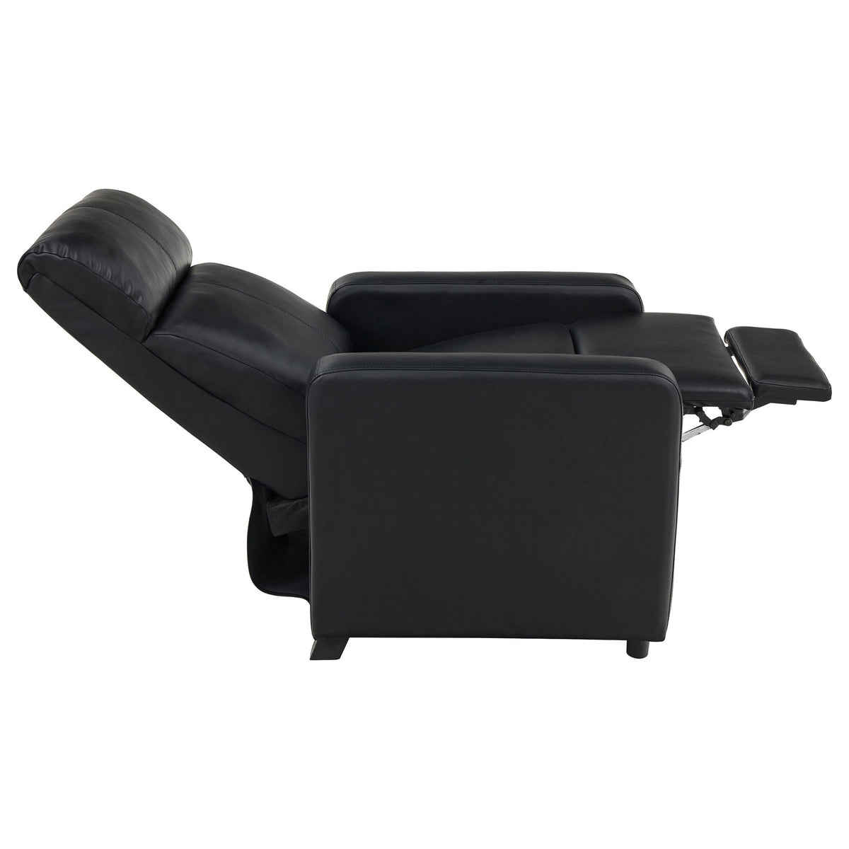 Push Back Recliner Black leather lounge chair with extended footrest on Tampa Home & Garden Store