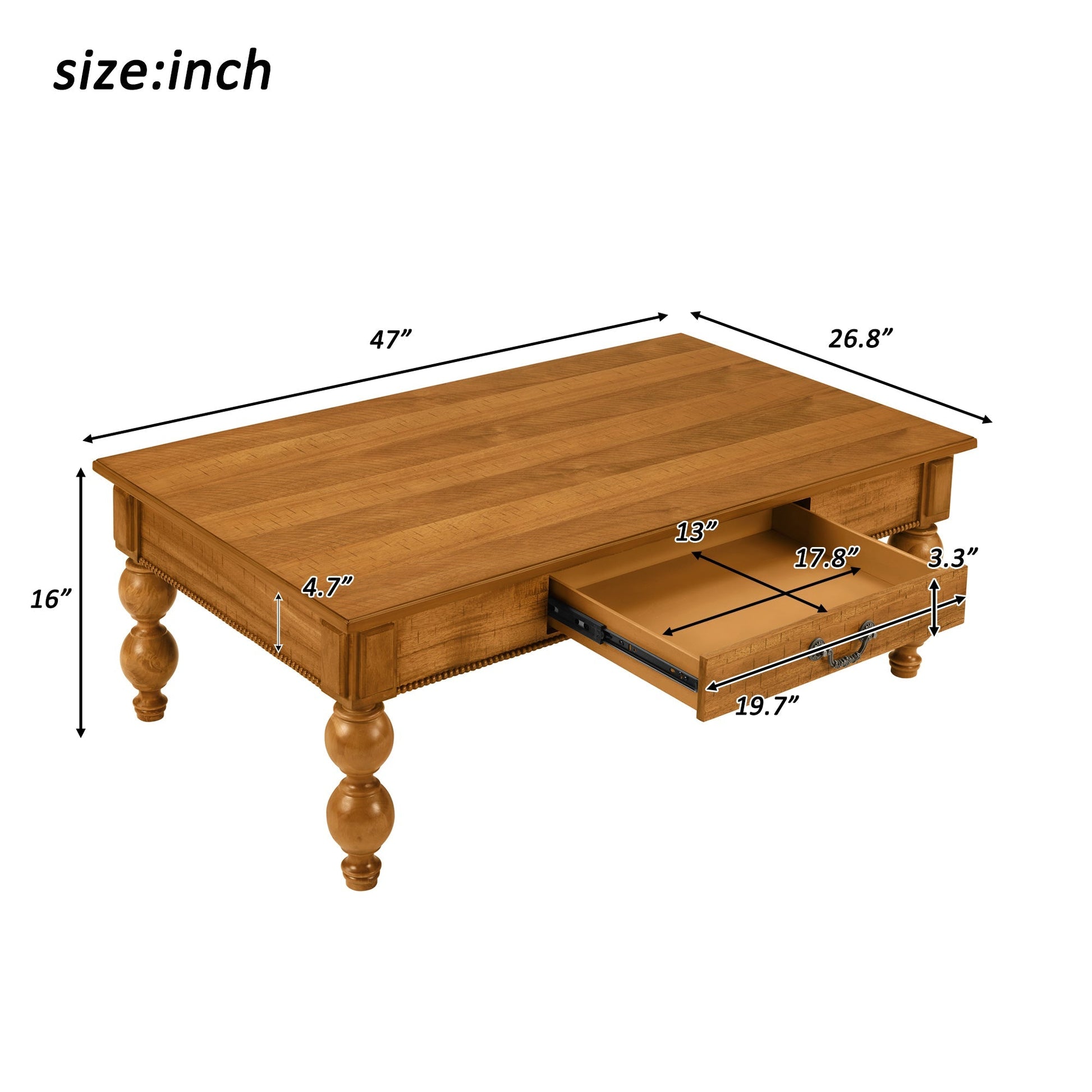 Rectangular wooden coffee table with storage drawer in oak finish by HouseOfZazla on Tampa Home & Garden Store