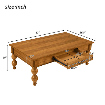 Rectangular wooden coffee table with storage drawer in oak finish by HouseOfZazla on Tampa Home & Garden Store
