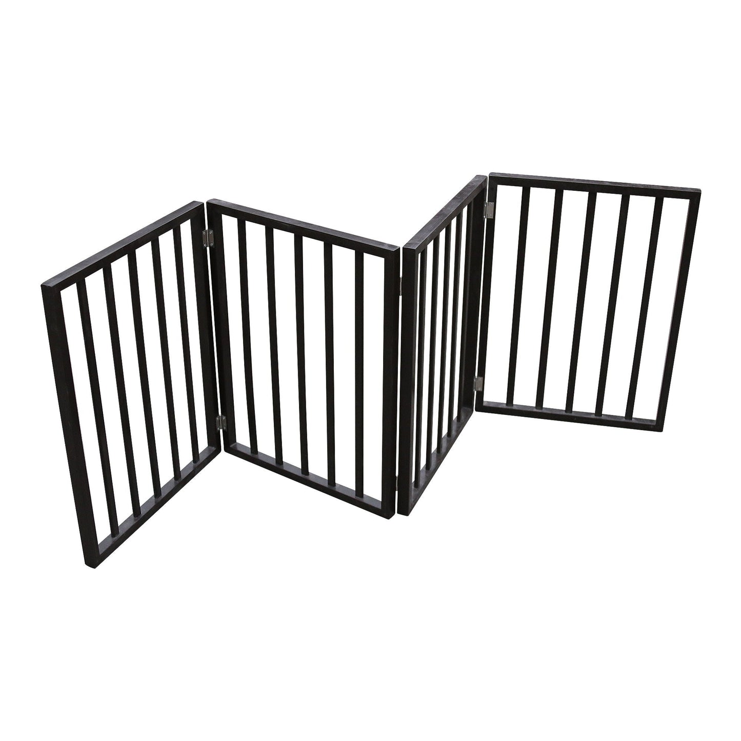 HouseOfZazla dark brown freestanding pet gate with folding, two-panel vertical slat design on Tampa Home & Garden Store