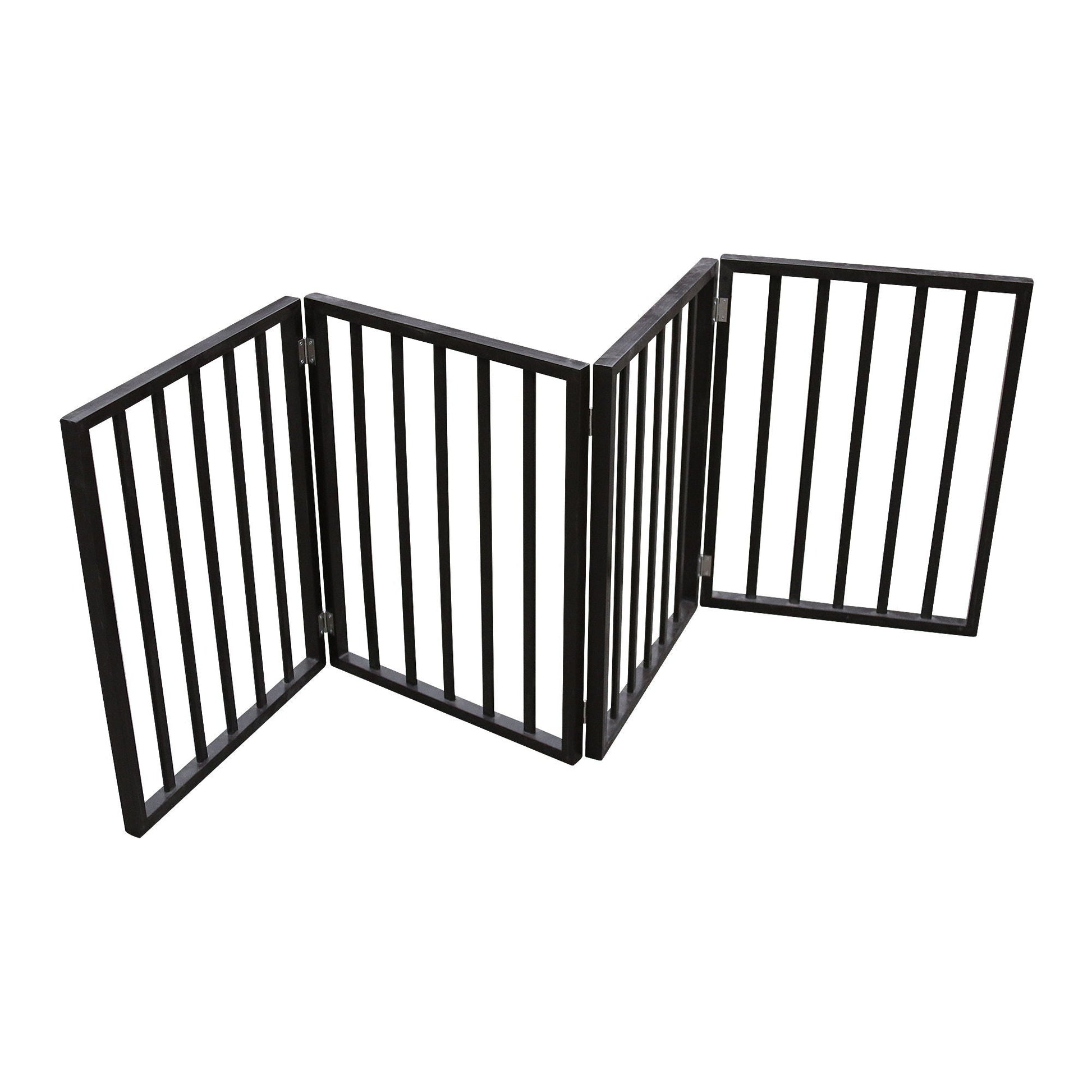 HouseOfZazla dark brown freestanding pet gate with folding, two-panel vertical slat design on Tampa Home & Garden Store