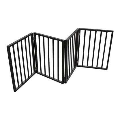 HouseOfZazla dark brown freestanding pet gate with folding, two-panel vertical slat design on Tampa Home & Garden Store