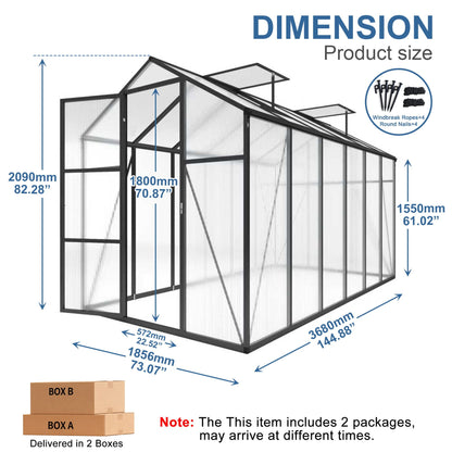 HouseOfZazla windproof greenhouse with raised base, black poly panels; ships in 2 boxes on Tampa Home & Garden Store