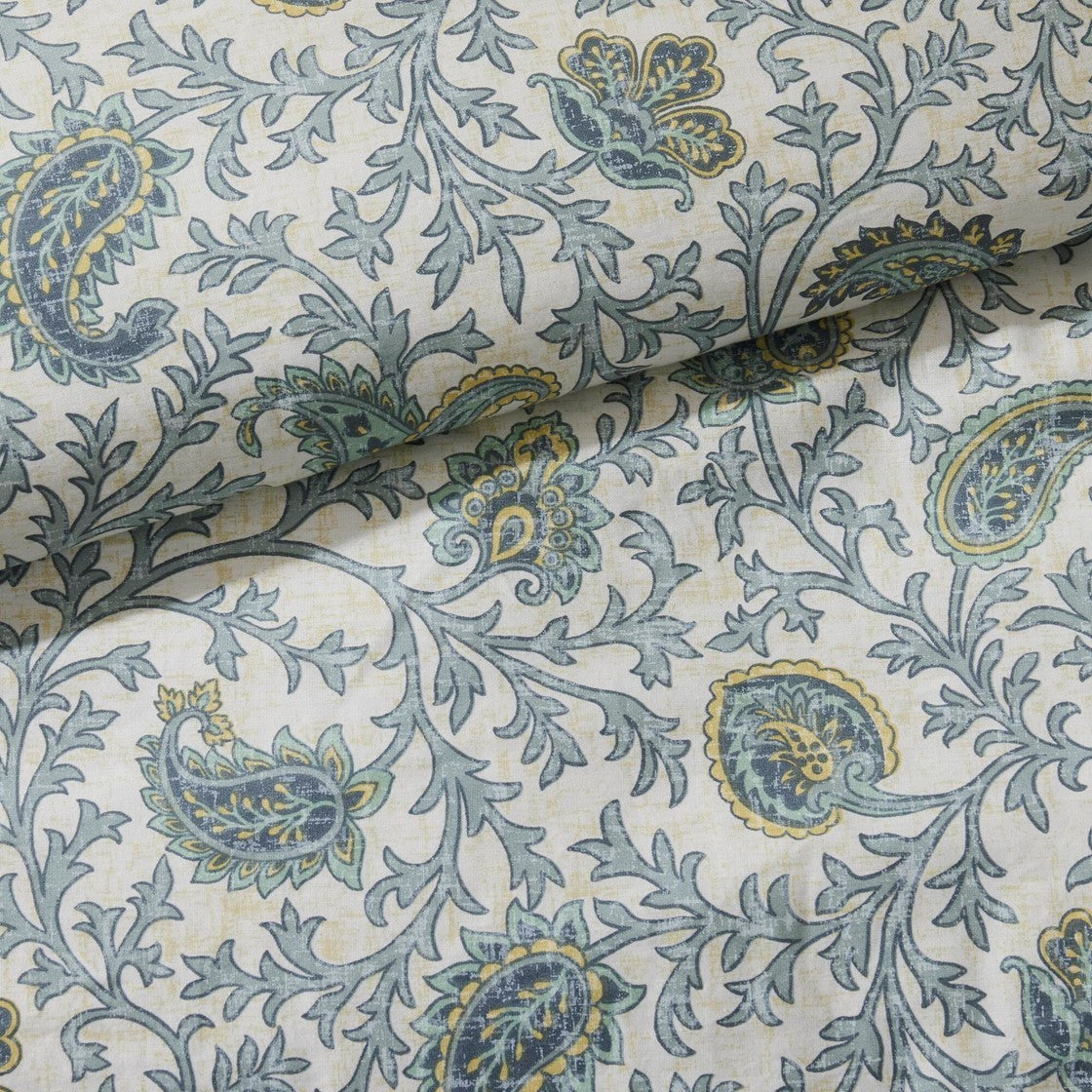 9 Piece Cotton Percale Comforter Set Aqua with aqua-gray paisley botanical print on Tampa Home & Garden Store