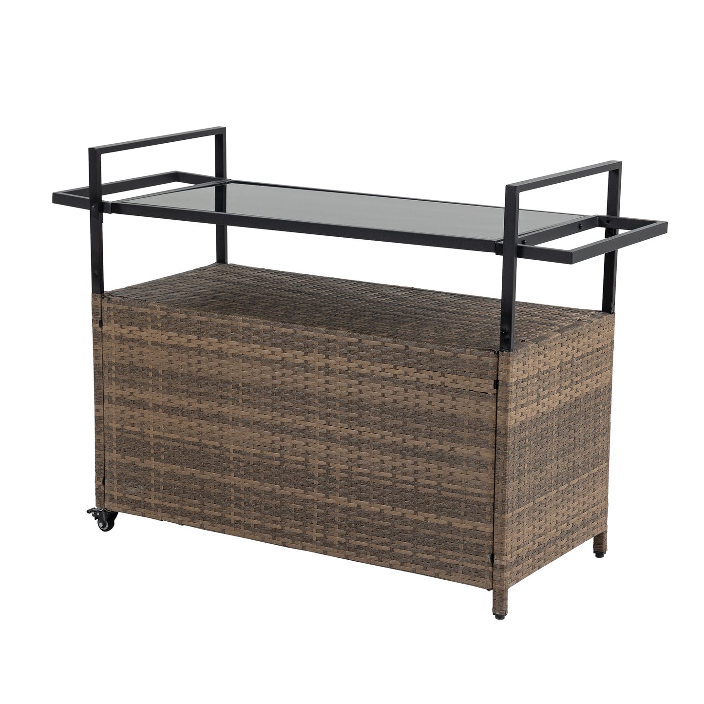 Outdoor Wicker Bar Cart with Glass Top and Wheels, dark brown wicker frame, HouseOfZazla on Tampa Home & Garden Store