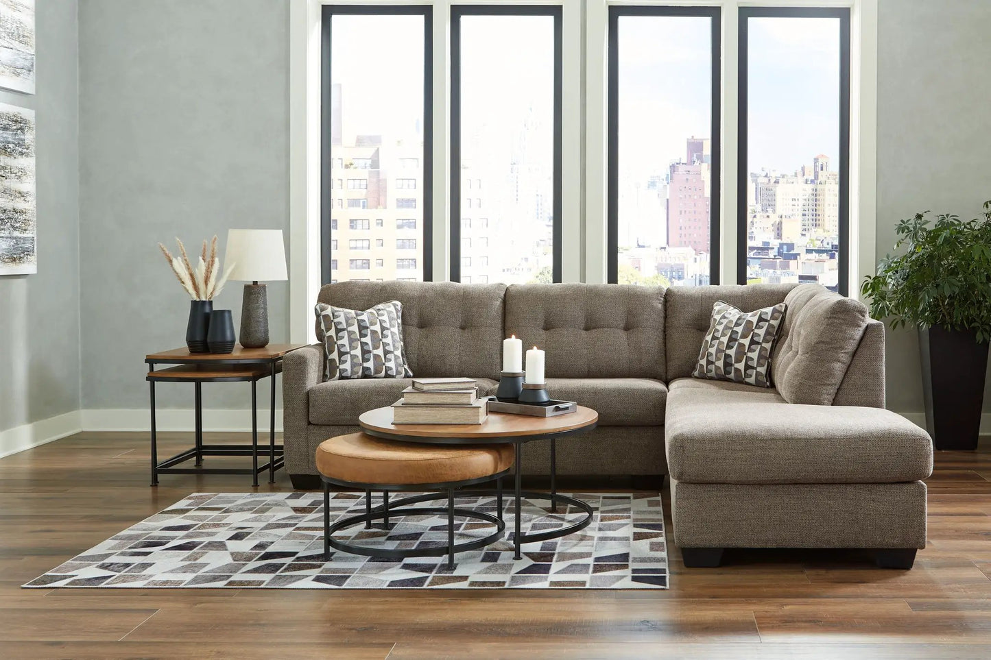 Mahoney Sectional sofa in taupe fabric with geometric cushions by Unique Piece Furniture on Tampa Home & Garden Store