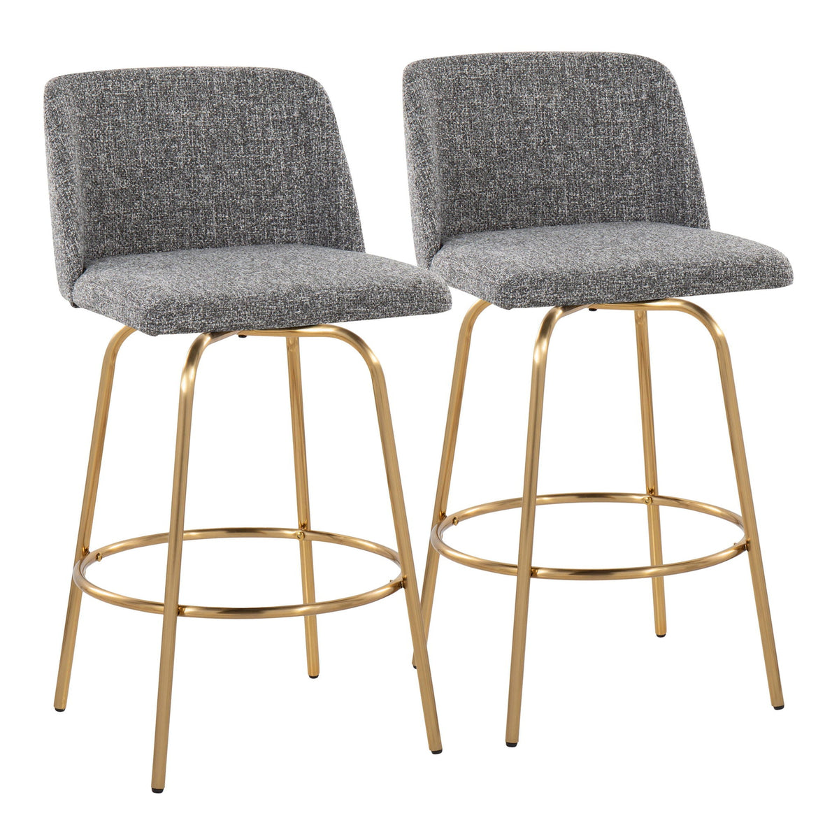 Toriano Fixed-Height Counter Stool Set of 2, gray upholstery, swivel, gold legs HouseOfZazla on Tampa Home & Garden Store