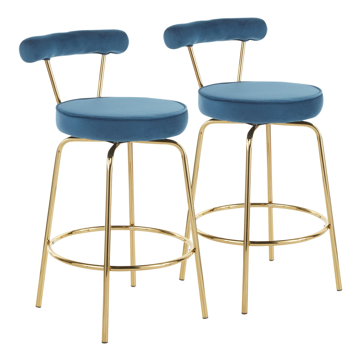 Glam Counter Stool with Swivel Seat in blue velvet upholstery, set of 2, HouseOfZazla on Tampa Home & Garden Store