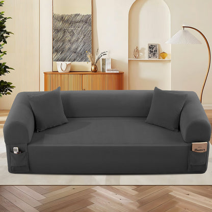 Spring sofa in gray fabric with built-in storage pockets and two cushions HouseOfZazla on Tampa Home & Garden Store