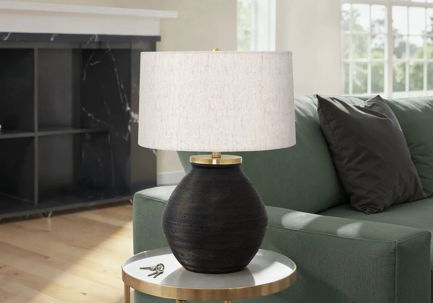 Table lamp with black concrete base and cream shade by Unique Piece Furniture on Tampa Home & Garden Store