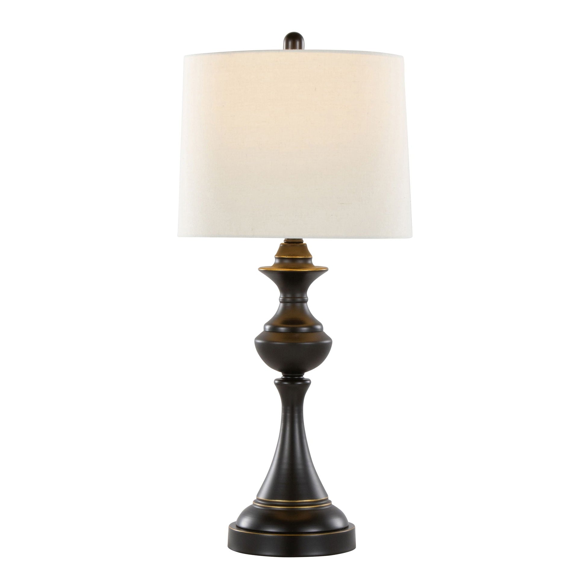 Montgomery contemporary table lamp with dark bronze base and beige fabric shade on Tampa Home & Garden Store