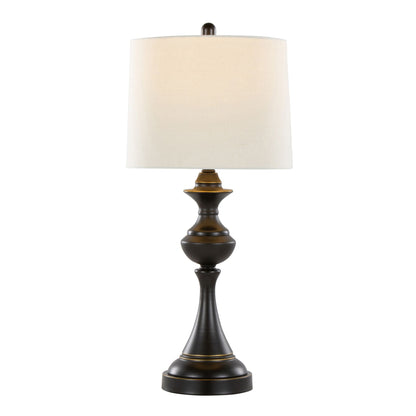 Montgomery contemporary table lamp with dark bronze base and beige fabric shade on Tampa Home & Garden Store