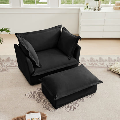 Upholstered slipcovered armchair with ottoman in black fabric by HouseOfZazla on Tampa Home & Garden Store