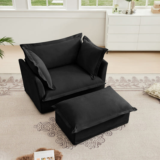Upholstered slipcovered armchair with ottoman in black fabric by HouseOfZazla on Tampa Home & Garden Store