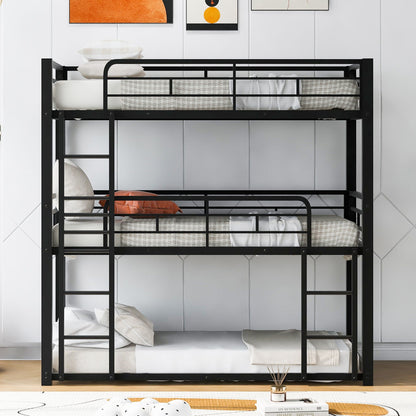 Triple bunk bed by HouseOfZazla in a black steel frame with space-saving ladder design on Tampa Home & Garden Store