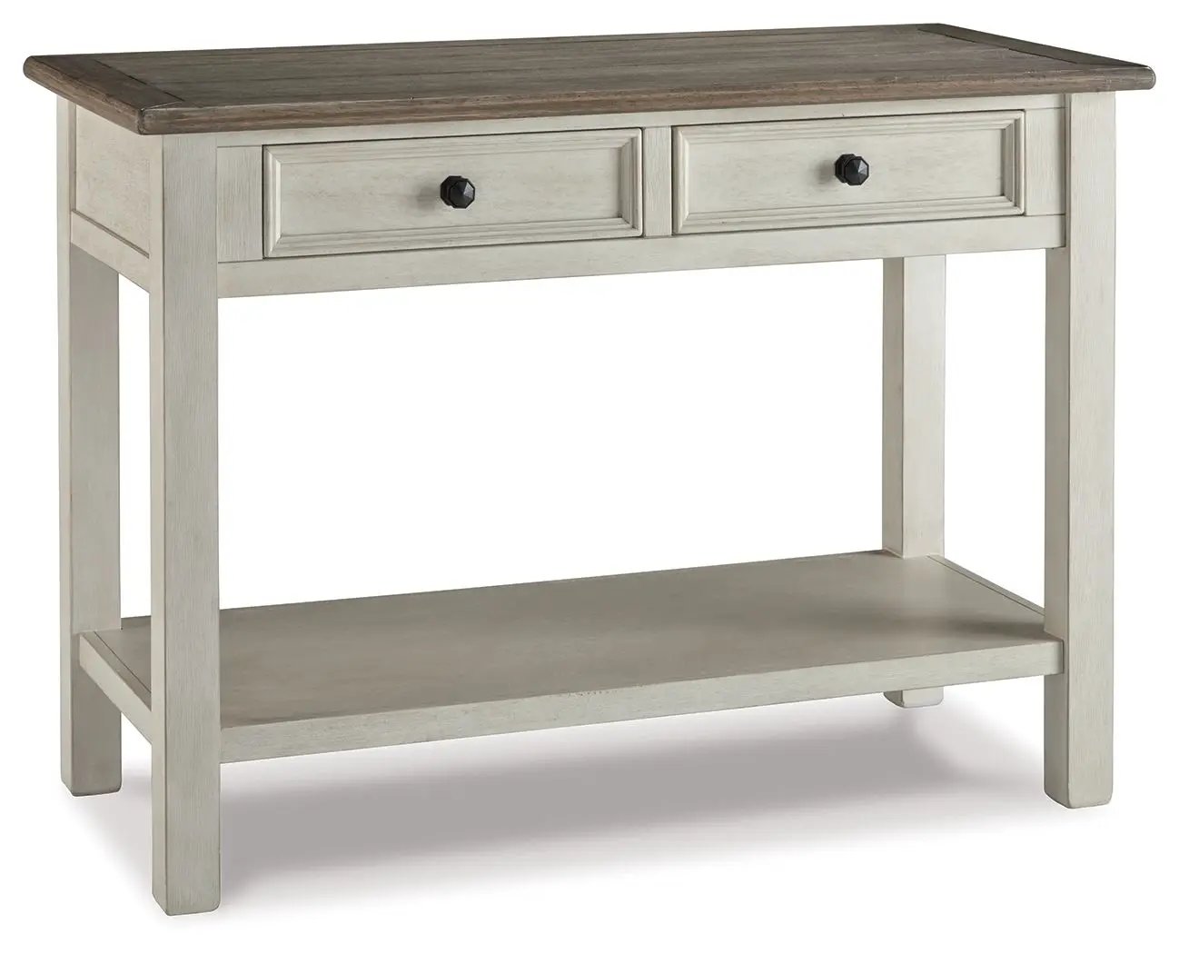 Bolanburg Sofa Table, Unique Piece Furniture, dark wood top, 2 drawers, shelf on Tampa Home & Garden Store