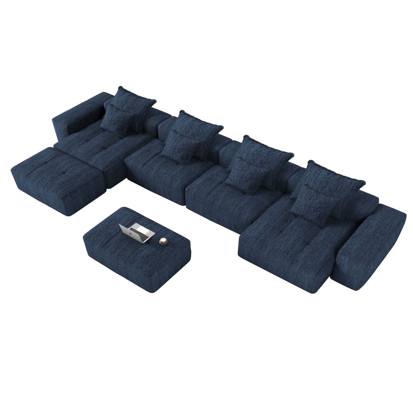 Modern Oversized DIY Modular Sectional Sofa with Pillows in blue denim fabric HouseOfZazla on Tampa Home & Garden Store