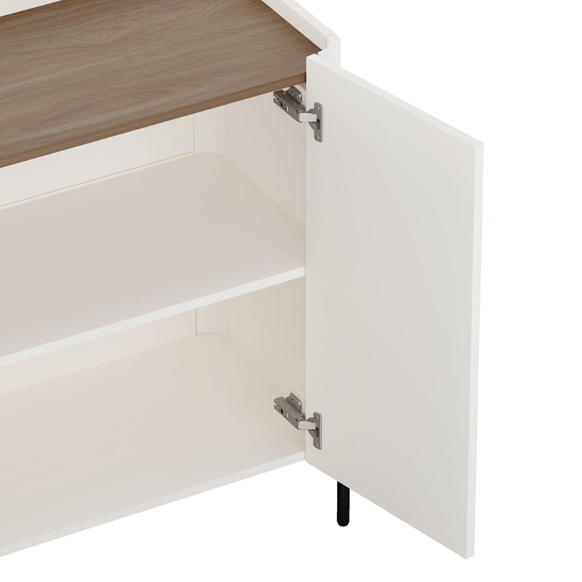 Abbey Accent Cabinet by HouseOfZazla, white with light brown wood top, soft-close doors on Tampa Home & Garden Store