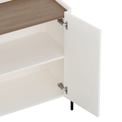 Abbey Accent Cabinet by HouseOfZazla, white with light brown wood top, soft-close doors on Tampa Home & Garden Store