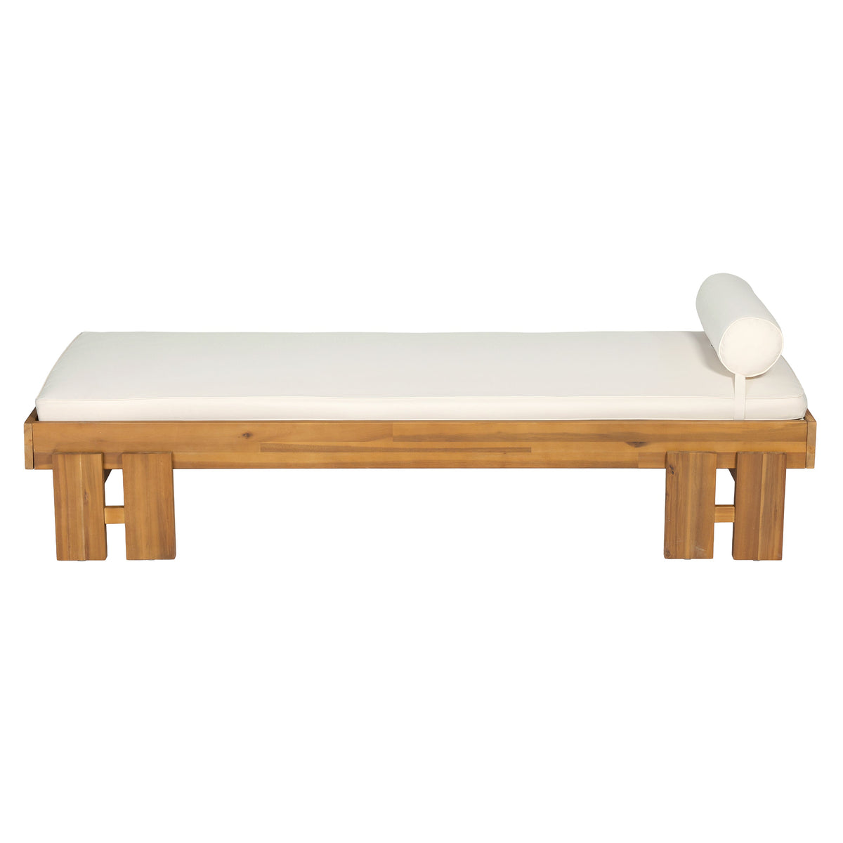 Teak finish acacia wood daybed with cream cushion for patio seating HouseOfZazla on Tampa Home & Garden Store