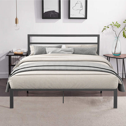 Modern Metal Bed Frame with Headboard and Storage