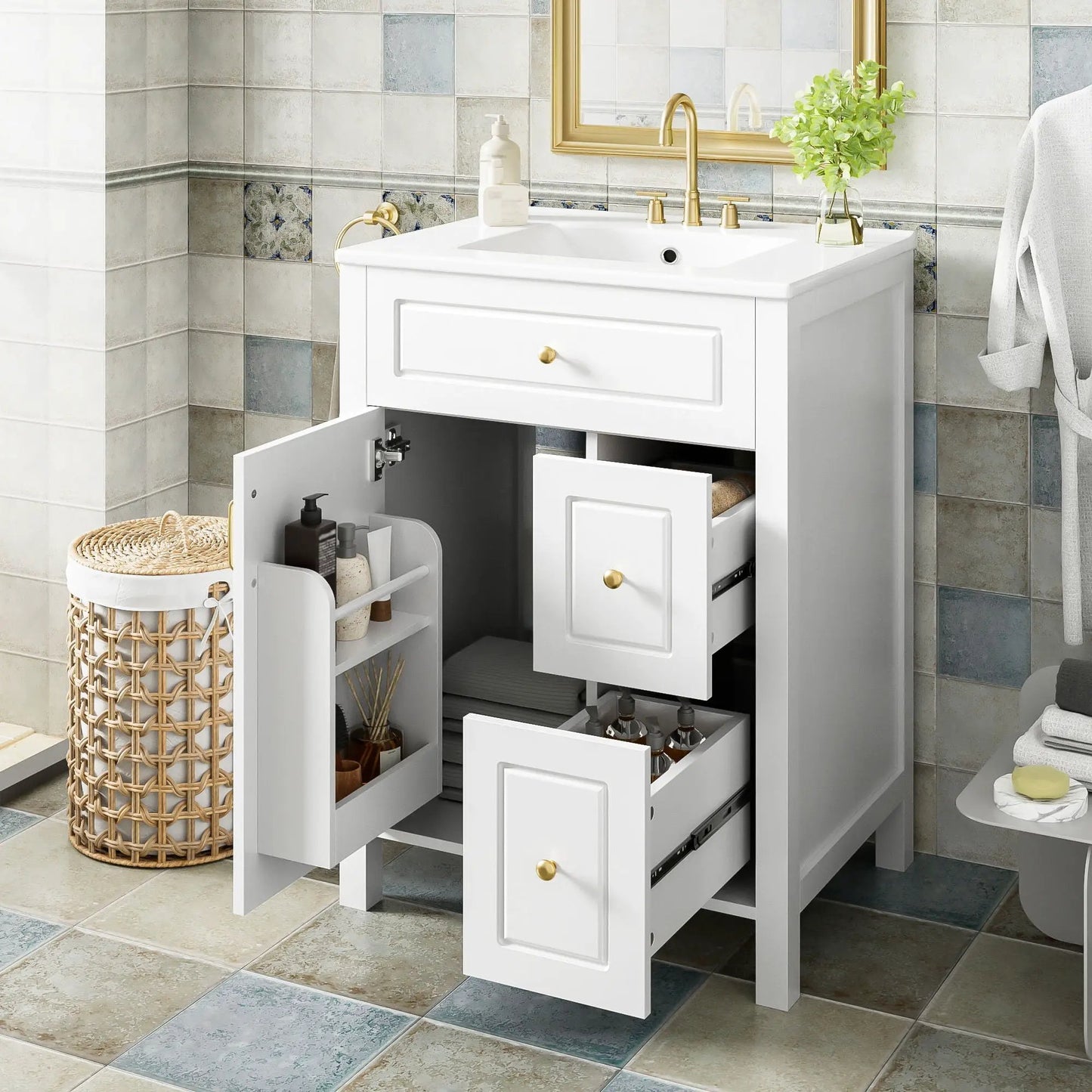 Elegant Bathroom Vanity Ceramic Sink and Drawers