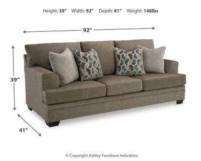 Stonemeade brown fabric 3-seat stationary sofa with geometric-pattern throw pillows on Tampa Home & Garden Store