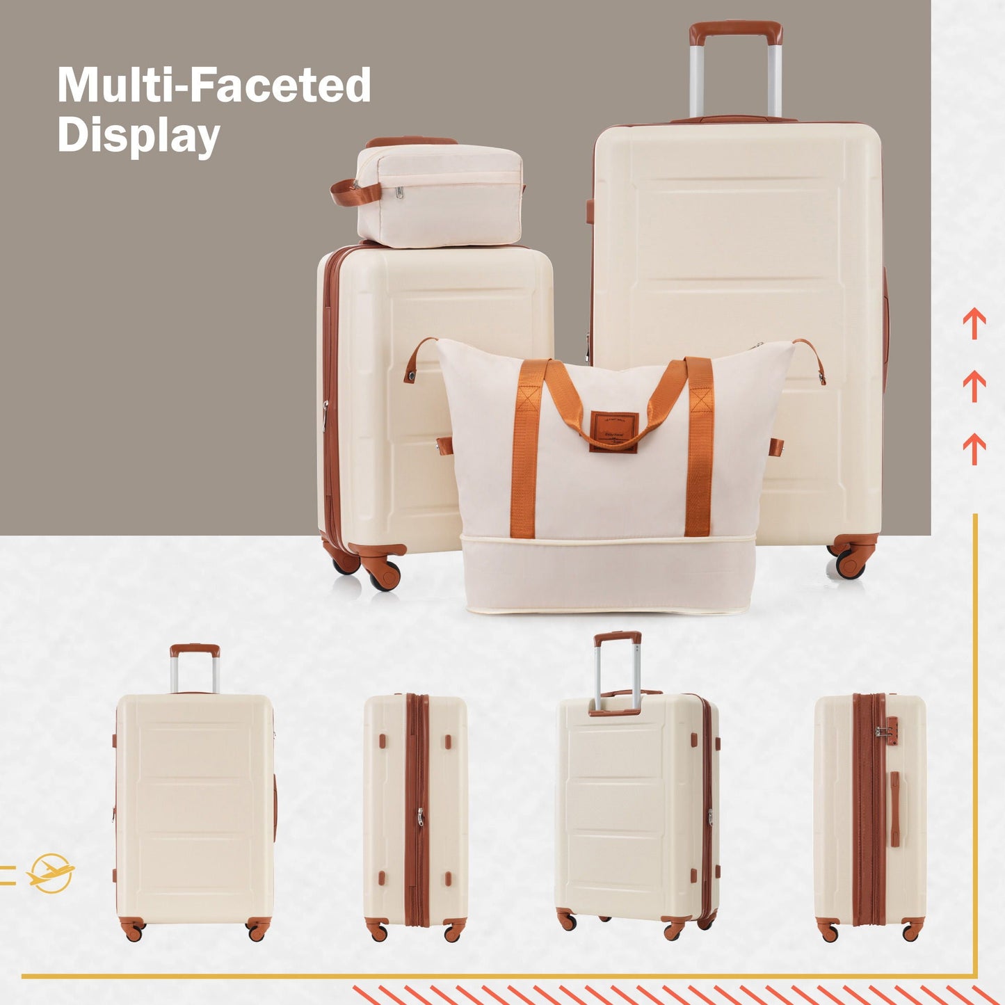 2-Piece Luggage Set with Bags; cream ABS suitcases with brown trim and 20/28in spinner wheels on Tampa Home & Garden Store