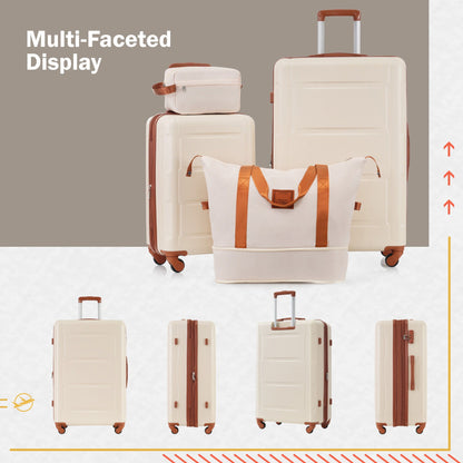 2-Piece Luggage Set with Bags; cream ABS suitcases with brown trim and 20/28in spinner wheels on Tampa Home & Garden Store