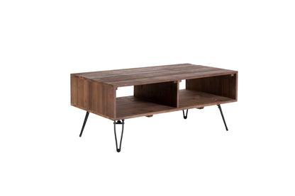 Reclaimed wood cocktail table with open storage, natural top and black legs HouseOfZazla on Tampa Home & Garden Store