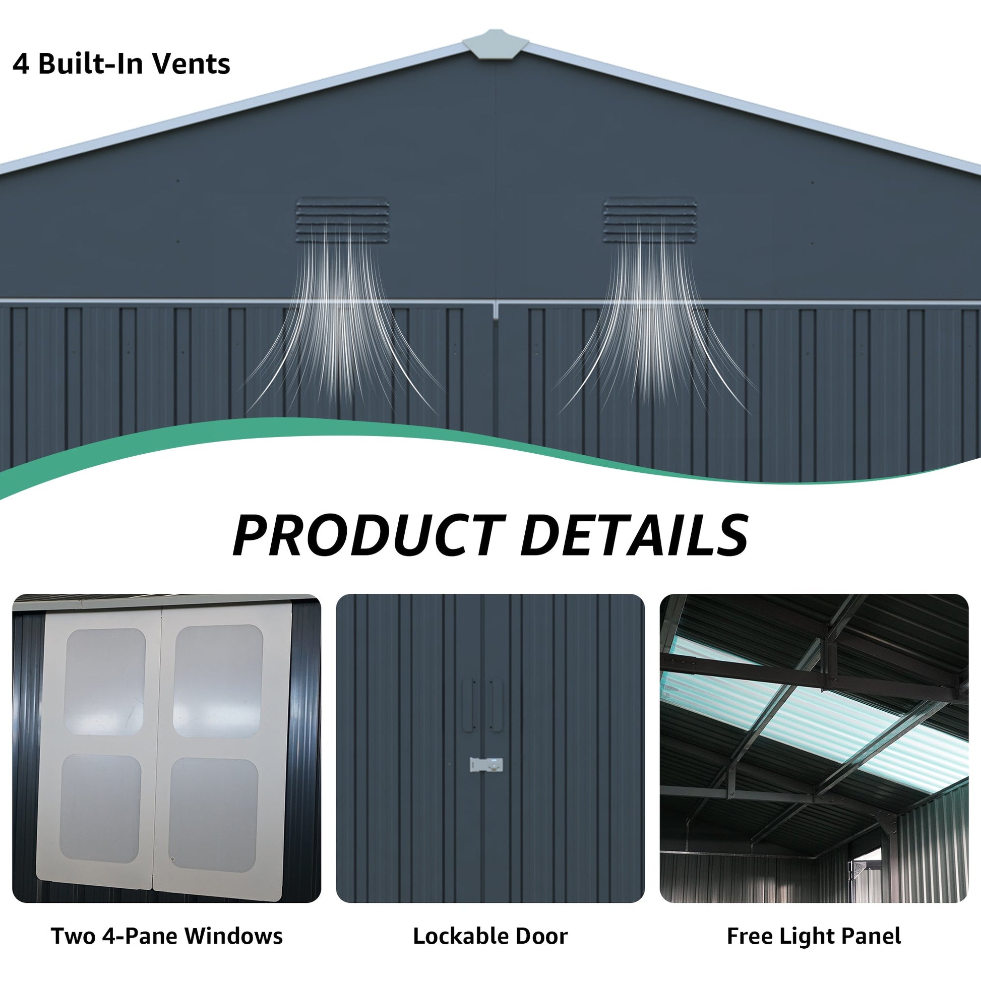 Upgraded 13x20FT Outdoor Storage Shed HouseOfZazla, two 4-pane windows, lockable door on Tampa Home & Garden Store