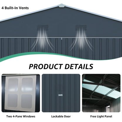 Upgraded 13x20FT Outdoor Storage Shed HouseOfZazla, two 4-pane windows, lockable door on Tampa Home & Garden Store