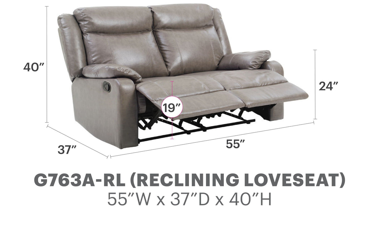 Reclining loveseat by HouseOfZazla in gray PU upholstery with side lever on Tampa Home & Garden Store