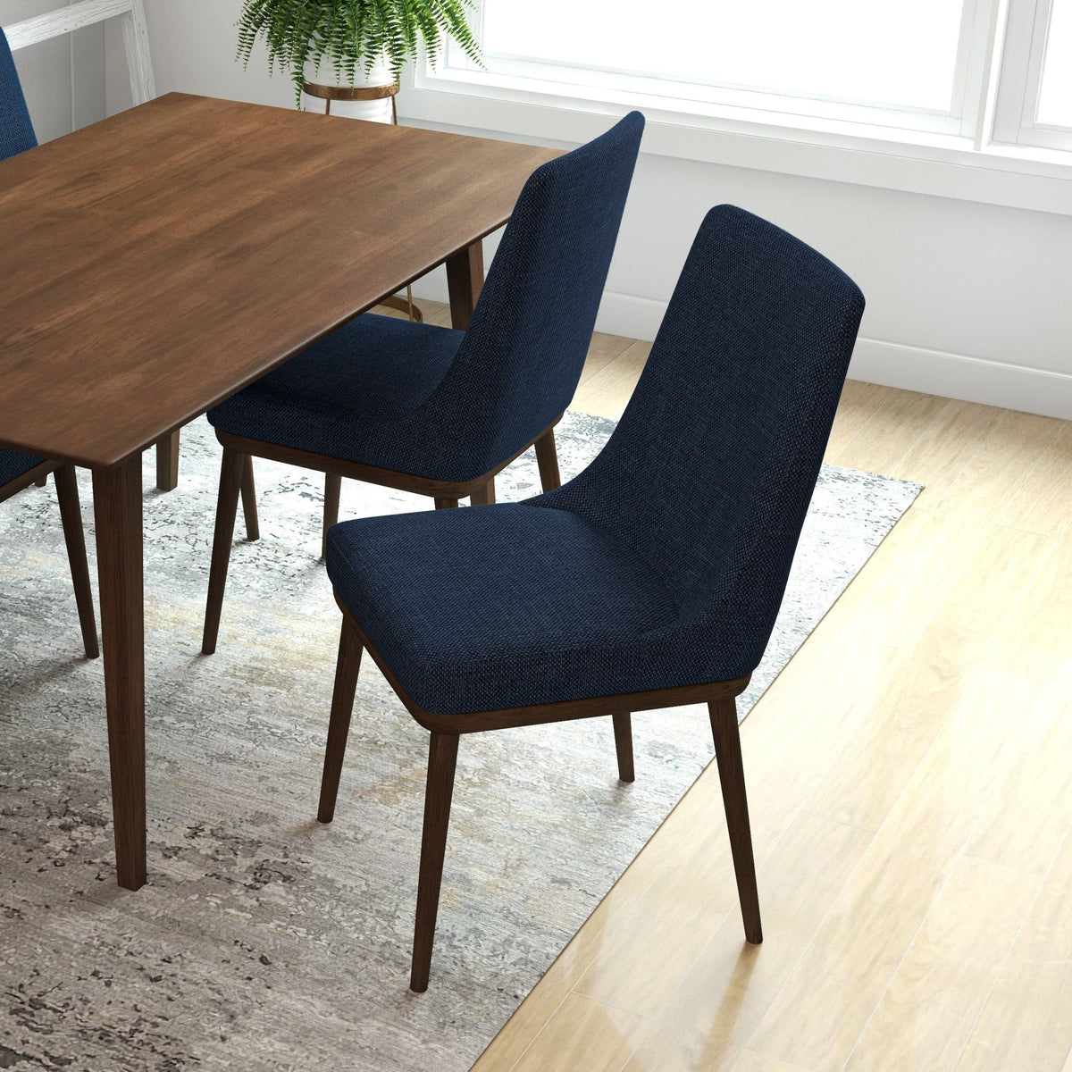 Mid-Century dining chair set of 2 in navy blue fabric on solid wood frame by HouseOfZazla on Tampa Home & Garden Store