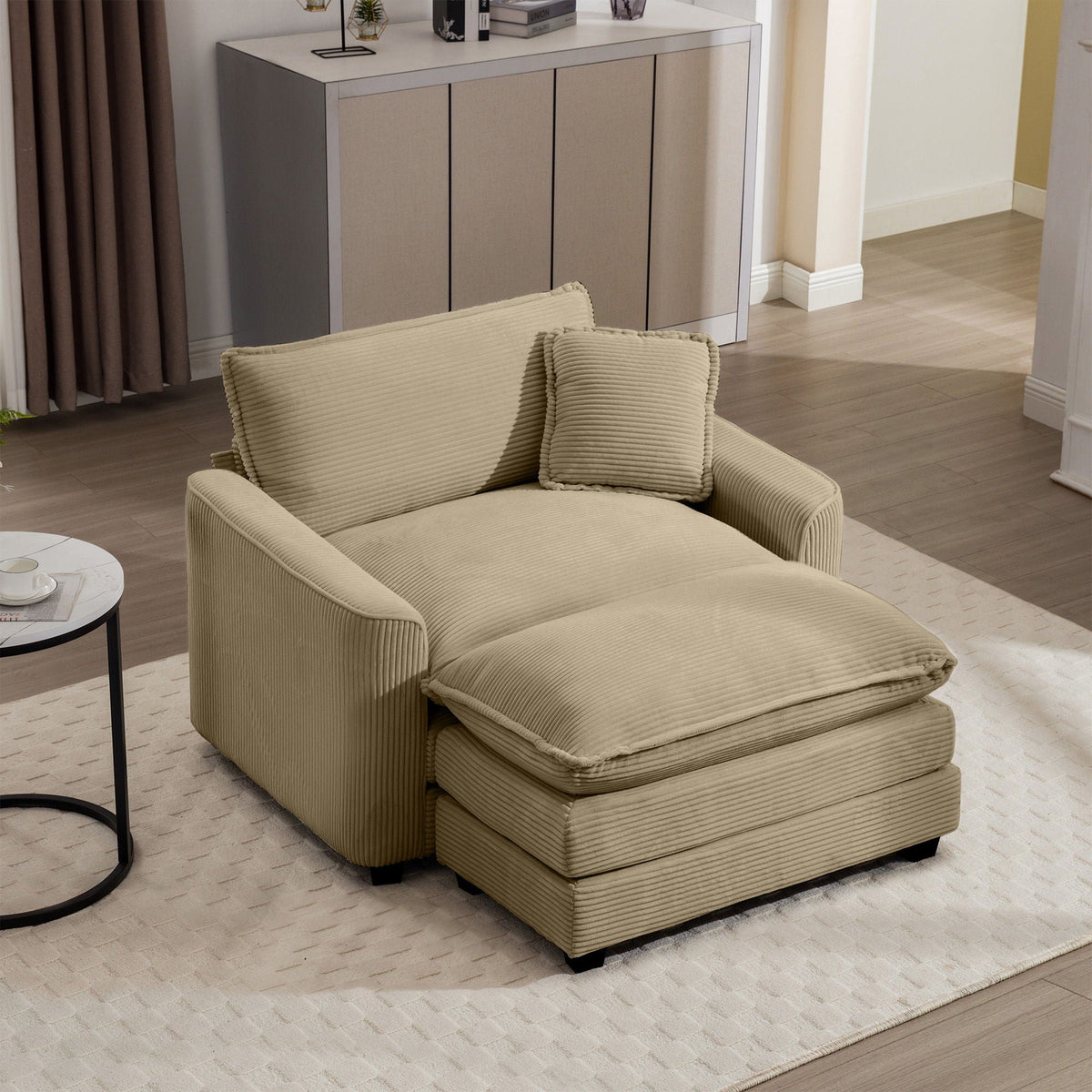 Classic Modern Deep Seat Chair and Footstool Set