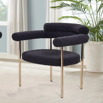 Upholstered accent dining chairs with armrests set of 2 in black boucle with gold legs on Tampa Home & Garden Store