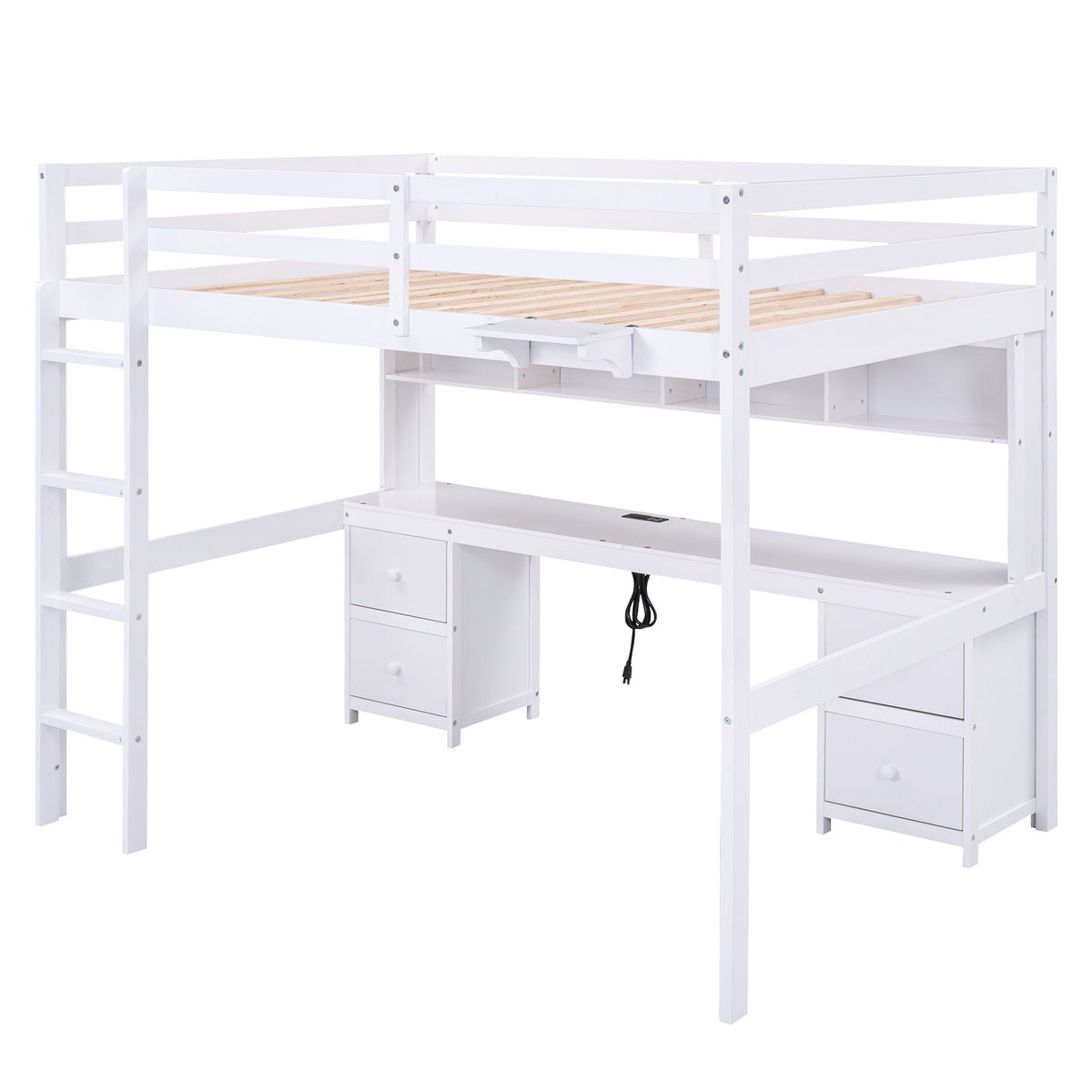 Loft bed with desk, white, drawers and cabinets, ladder left HouseOfZazla on Tampa Home & Garden Store