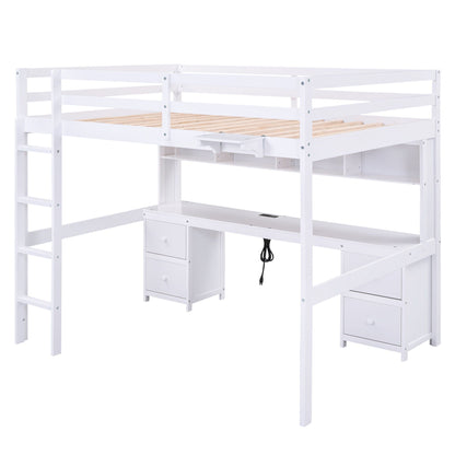 Loft bed with desk, white, drawers and cabinets, ladder left HouseOfZazla on Tampa Home & Garden Store