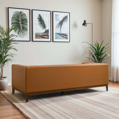 Melissa Mid-Century Cognac Vegan Leather Modern Sofa by HouseOfZazla, square legs on Tampa Home & Garden Store