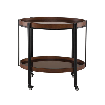 Dark Oval Kitchen Cart With Wood And Glass
