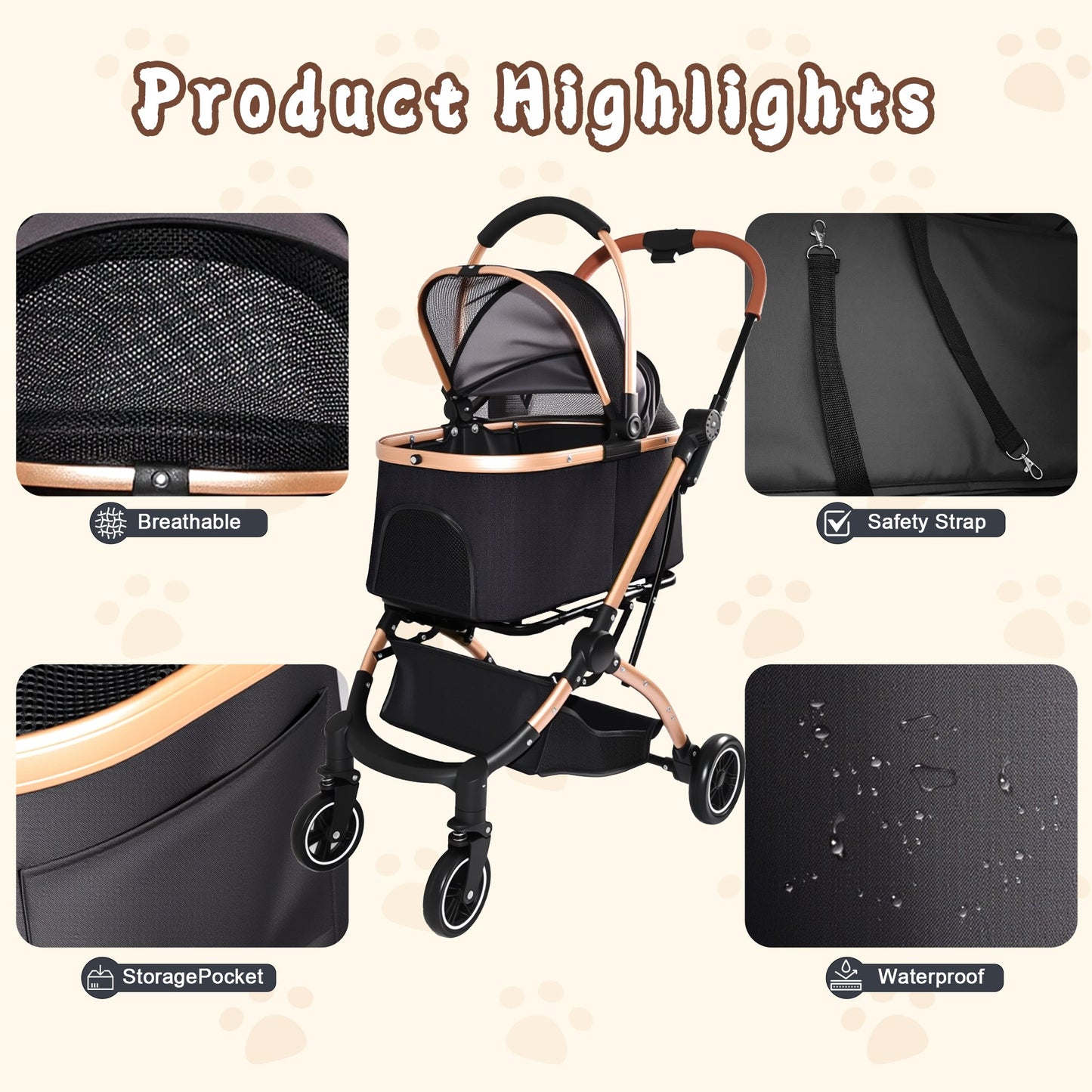 HouseOfZazla 2-in-1 pet stroller for dogs and cats with breathable mesh and foldable design on Tampa Home & Garden Store