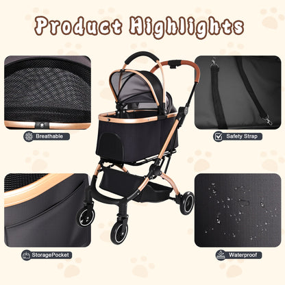 HouseOfZazla 2-in-1 pet stroller for dogs and cats with breathable mesh and foldable design on Tampa Home & Garden Store