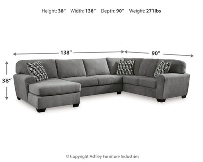 Birkdale Court stationary sectional sofa, gray fabric with left chaise, 138x90 inch layout on Tampa Home & Garden Store