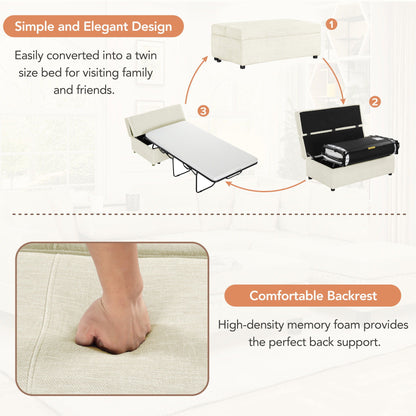 Twin Size Folding Ottoman Sleeper Bed with Mattress in beige memory foam by HouseOfZazla on Tampa Home & Garden Store