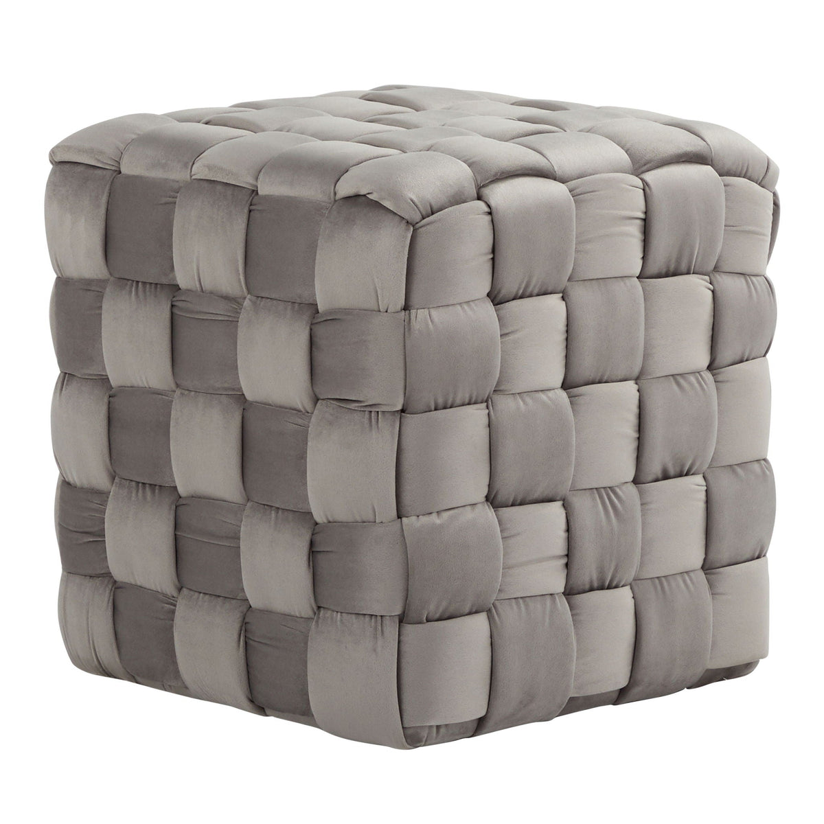 Square braided ottoman with pink, blue, gray velvet upholstery rectangle accent ottoman on Tampa Home & Garden Store